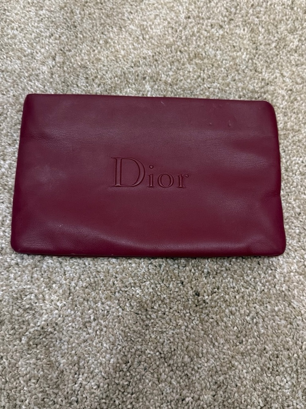 Dior Red Leather Cosmetic Pouch with Embossed Logo